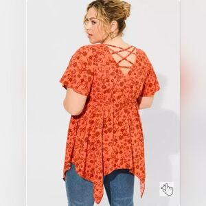 Torrid - Babydoll Challis Sharkbite Flutter Sleeve Top - Size 2